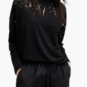 All Saints Rita Lace Inset Black Long Sleeve Top SMALL